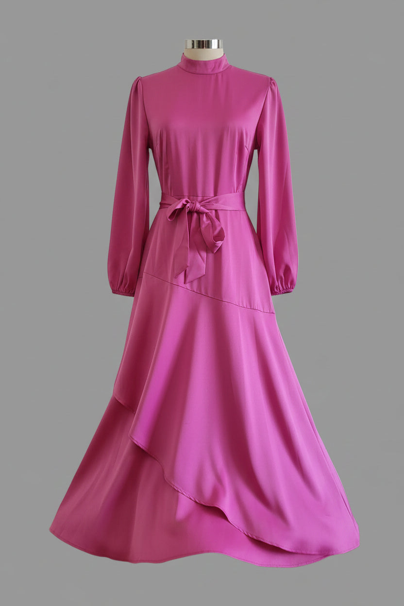 The Layali Dress — Luxe Satin Modest Evening Maxi
