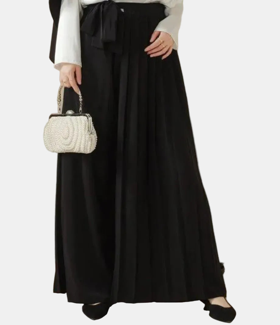 Elegant Pleated Overskirt Pants Set with Matching Scarf